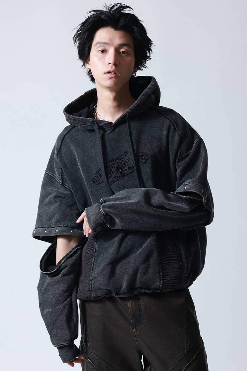 P.N UNDERGROUND(サイコ・ネーション・アンダーグラウンド) メッシュ切替ケミカルパーカー - Black