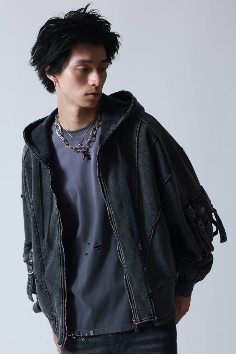 P.N UNDERGROUND(サイコ・ネーション・アンダーグラウンド) 切替ケミカルZIPパーカー - Black