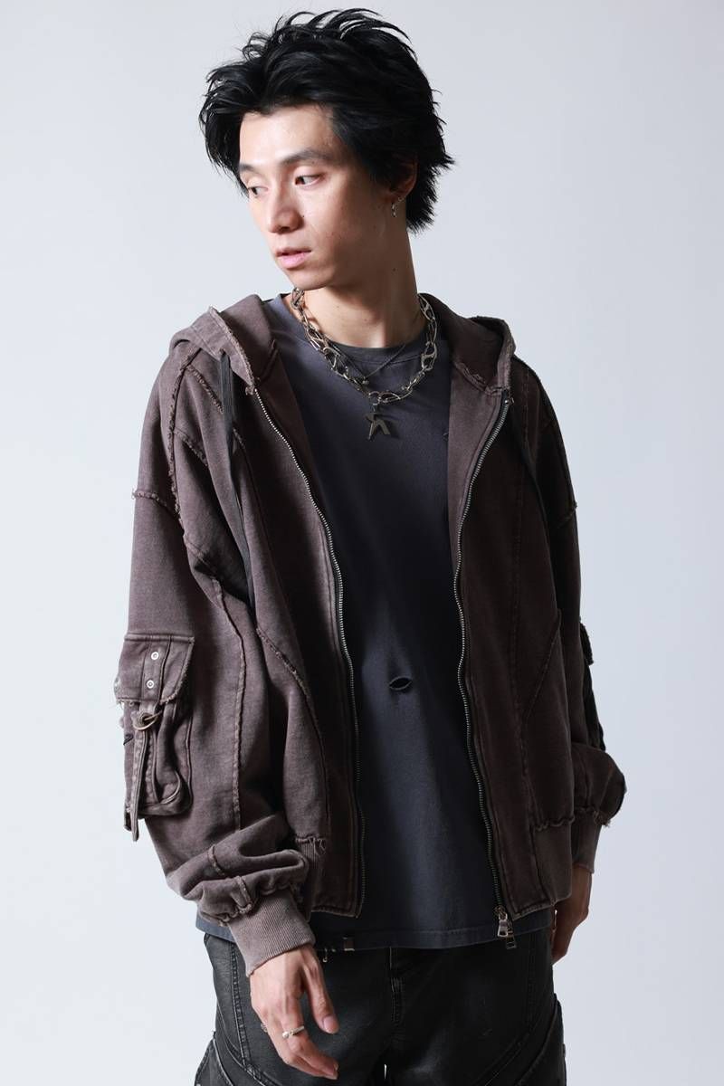 P.N UNDERGROUND(サイコ・ネーション・アンダーグラウンド) 切替ケミカルZIPパーカー - Brown