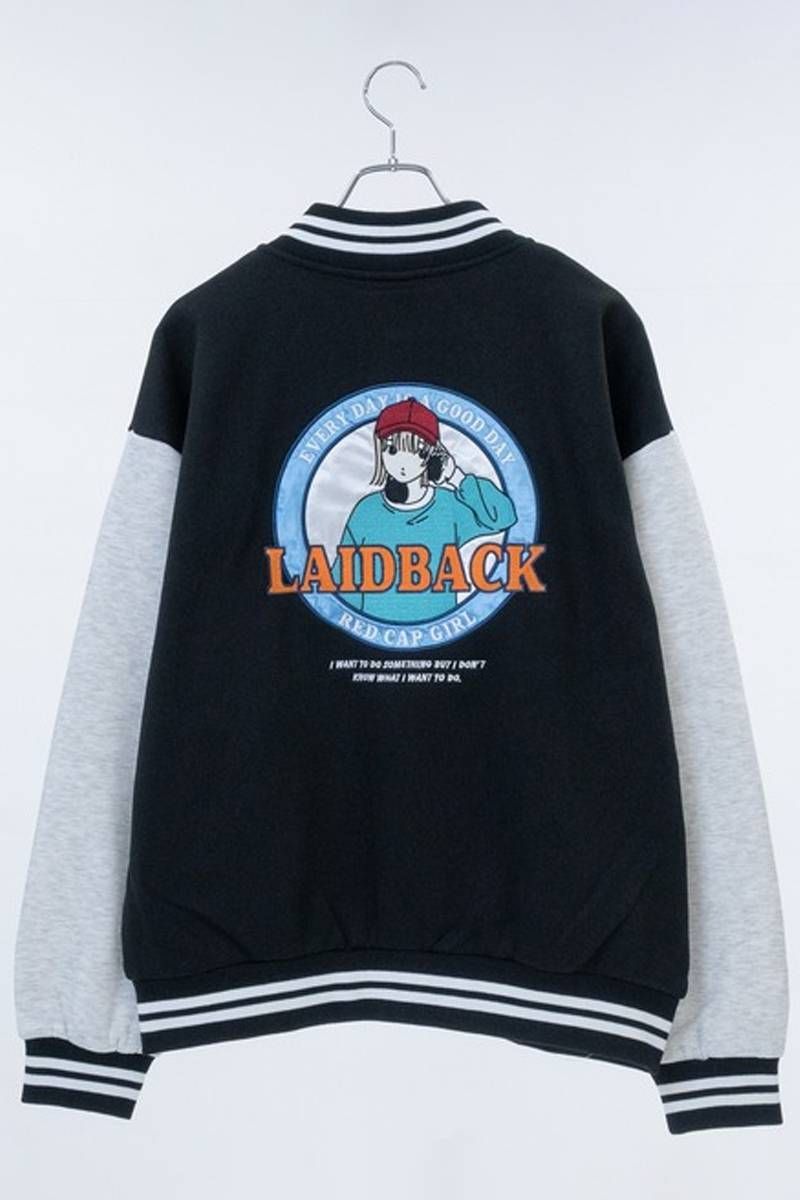 Red Cap Girl(レッド・キャップ・ガール) 裏起毛サテン刺繍カットスタジャン - Black