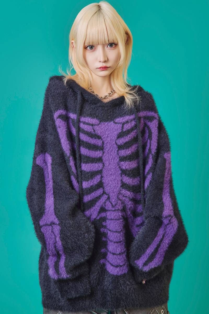 PSYCHO NATION(サイコ・ネーション) ボーンニットパーカー - Black×Purple