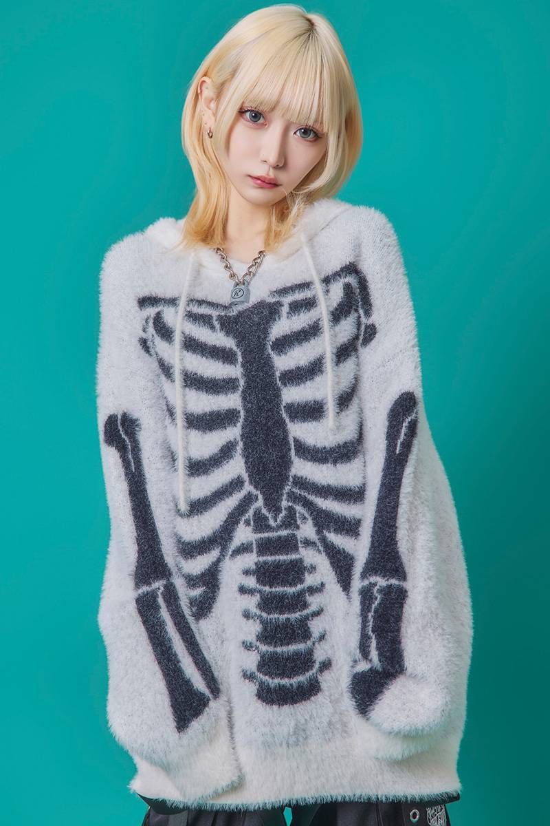 PSYCHO NATION(サイコ・ネーション) ボーンニットパーカー - White