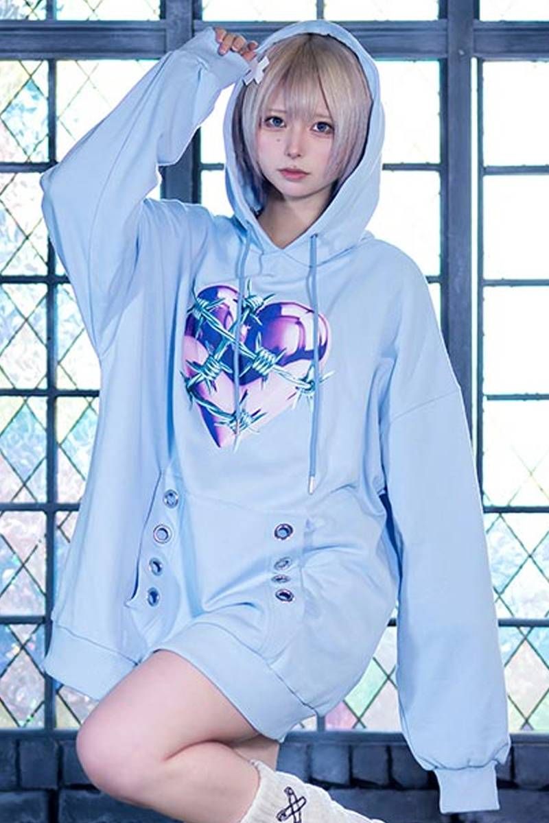 LISTEN FLAVOR (リッスン・フレーバー) 有刺鉄線メタルハートパーカー - L.Blue