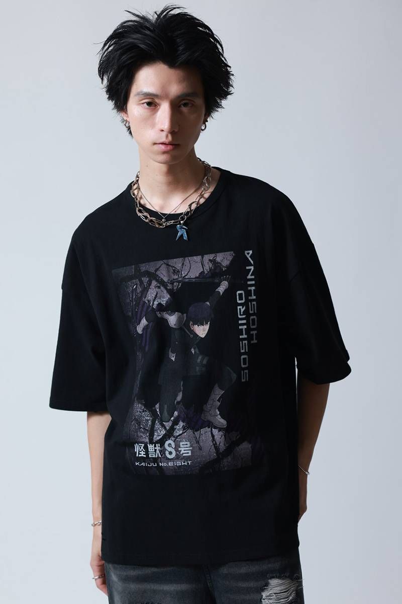 怪獣8号 × P.N UNDERGROUND 保科宗四郎 ダメージ TEE - Black