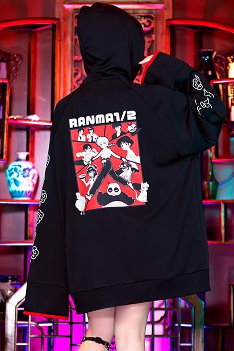 らんま1/2×LISTEN FLAVOR (リッスン・フレーバー) チャイナジャージパーカー - Black