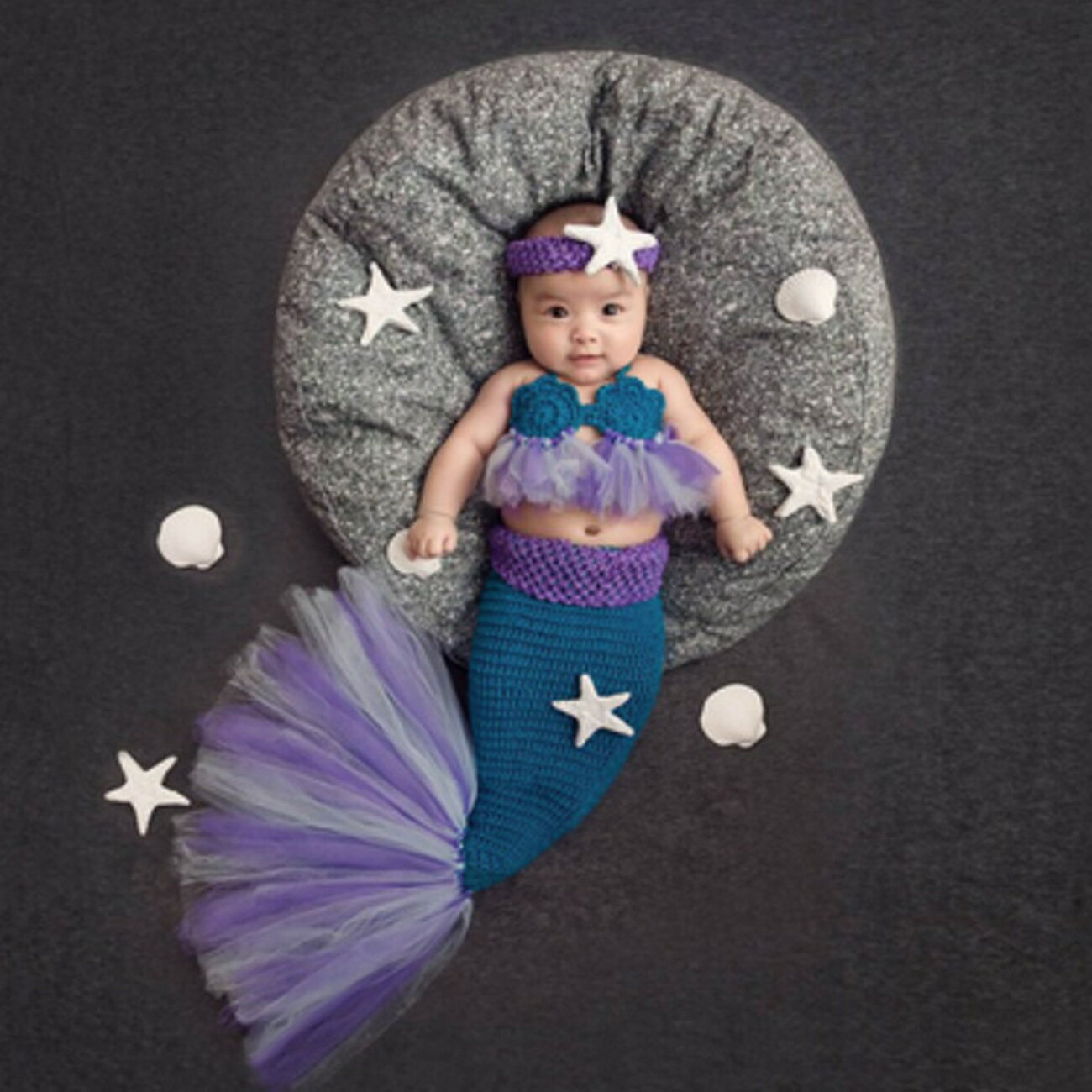送料無料 ベビーコスチューム Baby COSTUME 人魚姫 帽子 2点セット ニューボーンフォト 寝相アート 月齢フォト 新生児フォト 写真撮影 記念写真 赤ちゃん ベビー ニット クリスマス ハロウイ