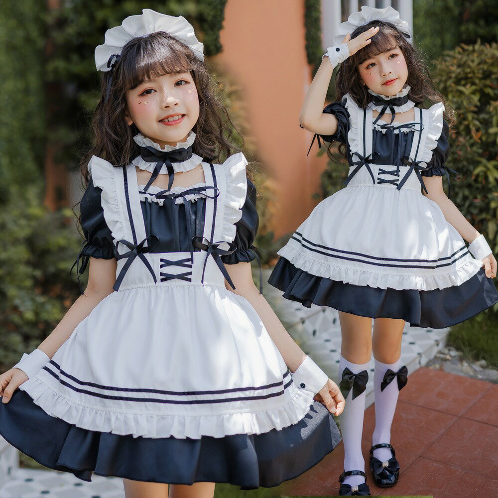 送料無料 供子メイド服 お姫様 コスプレ コスチューム 5点 女の子 ドレス 変装 ジュニア かわいい 可愛..