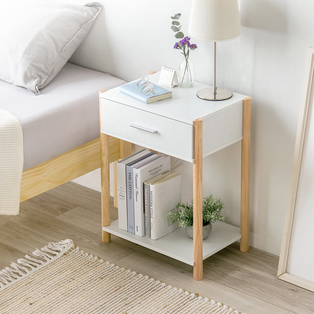 【最大2,500円クーポン配布中】【アウトレット】ベッドサイドテーブル ナイトテーブル サイドチェスト 収納 リビング コンパクト デザイン おすすめ おしゃれ ホワイト EEX-WG14WH