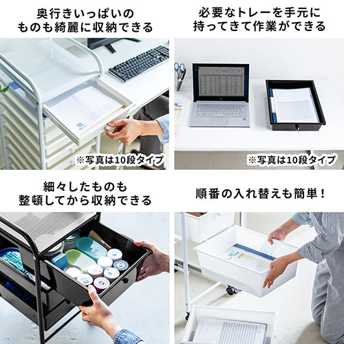 マルチワゴン_3段_キッチンワゴン_ツールワゴン_樹脂トレー_キャスター付_ホワイト_軽量_100-SNW023W_サンワサプライ