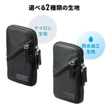【ポイント5倍~10/25まで】スマホポーチ リュックベルト用 ショルダーベルト取付 6.5インチ対応 スマホケース シングル 耐水生地 ブラック 200-BAGOP2WP サンワサプライ