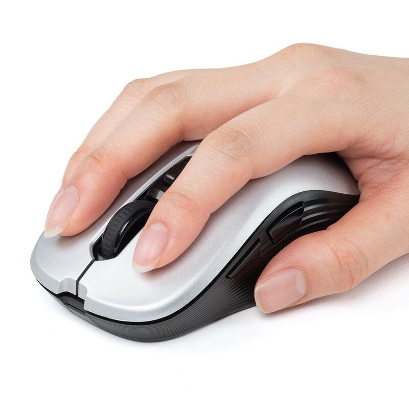 ワイヤレスマウス_無線_軽量_サイドボタン_シンプル_USB_名入れ_単三電池_コスパ_シルバー_EEX-MA097S