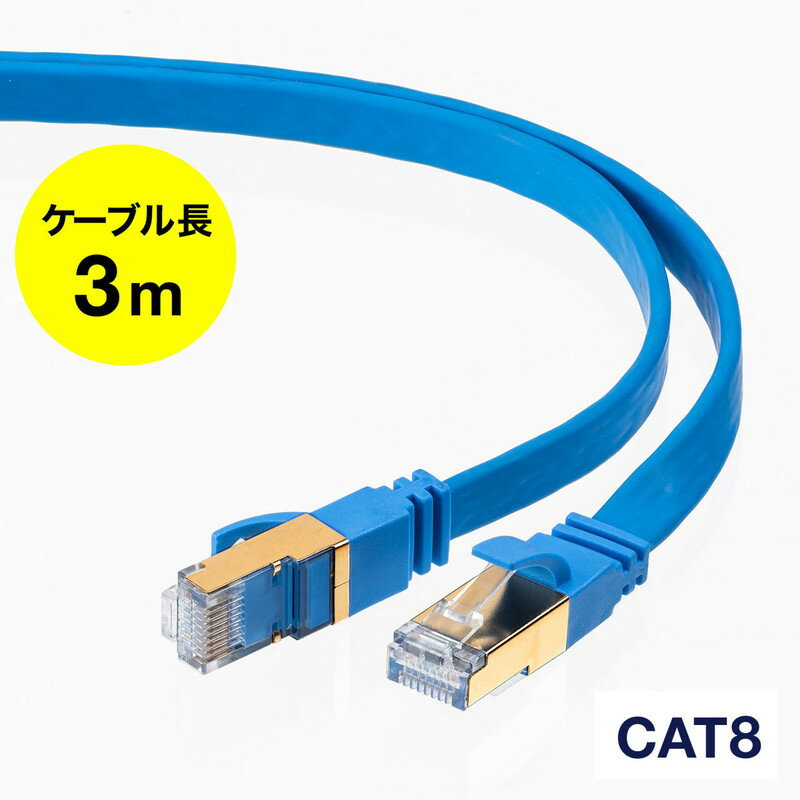 【最大2,500円クーポン発行中】LANケーブル カテ8 カテゴリー8 Cat8 カテゴリ8 カテ8 40Gbps 2000MHz フラット エイリアンクロストーク 3m 【ネコポス対応】 EZ5-LAN8FL03