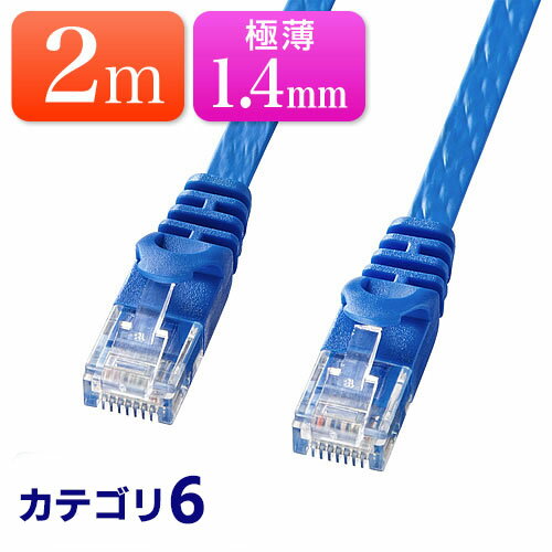 Cat6 フラットLANケーブル 2m カテゴリ