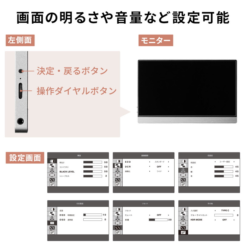 モバイルモニター_12.5インチ_軽量_モバイル_ディスプレイ_ポータブルモニター_フルHD_USB_Type-C_miniHDMI出力_スタンド付き_テレワーク_在宅勤務_ゲーム_EZ4-LCD005