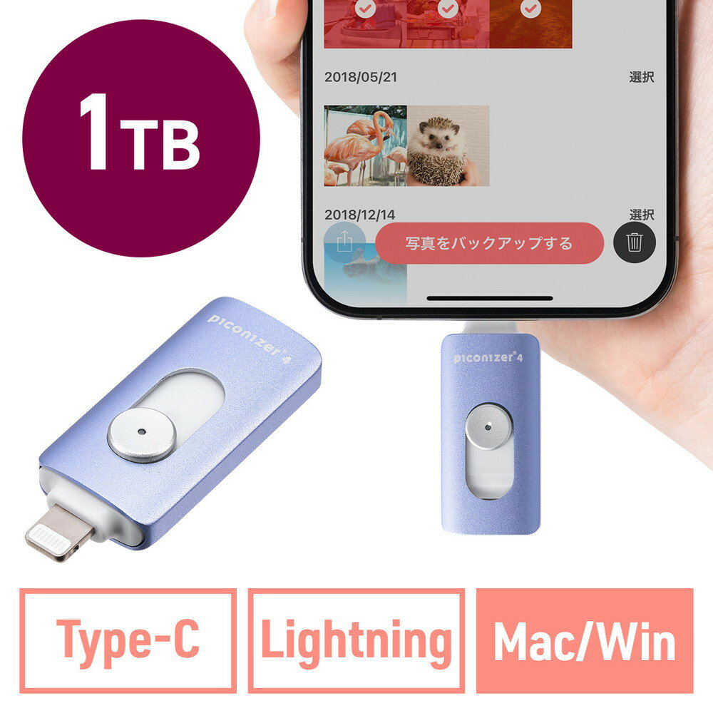 Lightning Type-C USBメモリ 1TB Piconizer4 バイオレット iPhone Android 対応 MFi認証 バックアップ iPad USB 10Gbps EZ6-IPLUC1TV