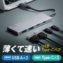 USB TypeC ハブ 4ポート 薄型 軽量 A×2 C×2 ケーブル一体型 USB3.2Gen2対応 10Gbps高速対応 アルミ放熱 Windows Mac iPad Chromebook EZ4-HUBC29GM【ネコポス対応】