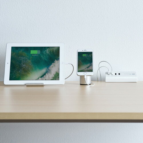 USB充電器 コンセント USB 4ポート クランプ式 机固定 スマホ ホワイト ACA-IP50W サンワサプライ