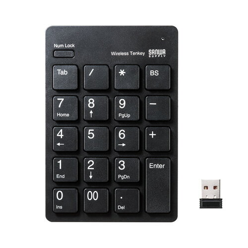 ワイヤレステンキー USB TAB付 電池 NumLock非連動 ブラック NT-WL20BK サンワサプライ