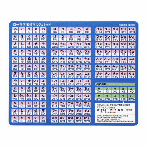 大きな文字で光学 レーザー対応の中型ローマ字変換マウスパッド ブルー MPD-OP17RL8BL サンワサプライ【ネコポス対応】