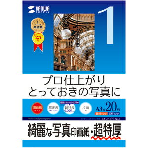 プロ仕上がりのインクジェット写真印画紙。とっておきの写真に最適。 A3サイズ 超特厚 20枚 JP-EP1NA3 サンワサプライ