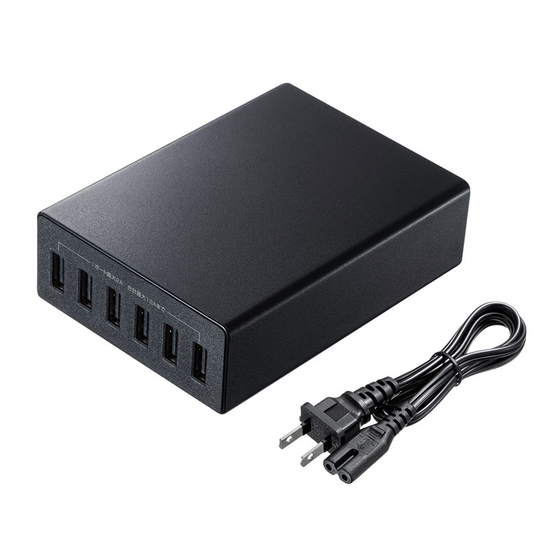 【最大2,000円クーポン発行中】USB充電器 6ポート USB A 合計 12A スマホ タブレット ブラック ACA-IP67BK サンワサプライ