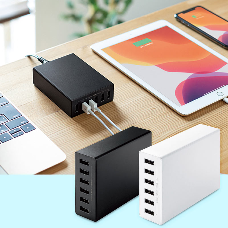 USB充電器 6ポート 合計12A ブラック ACA-IP67BK サンワサプライ