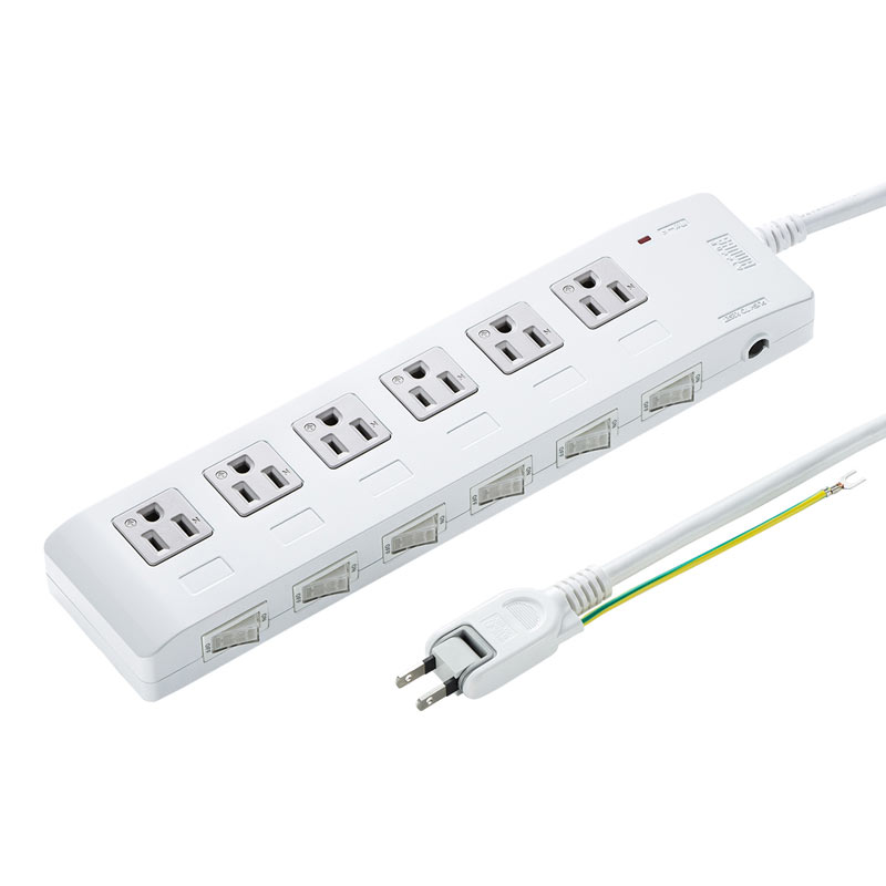 【最大2,000円オフクーポン発行中】電源タップ 3P 6個口 2m 省エネ 雷ガード トラッキング火災予防 個別スイッチ TAP-S28 サンワサプライ