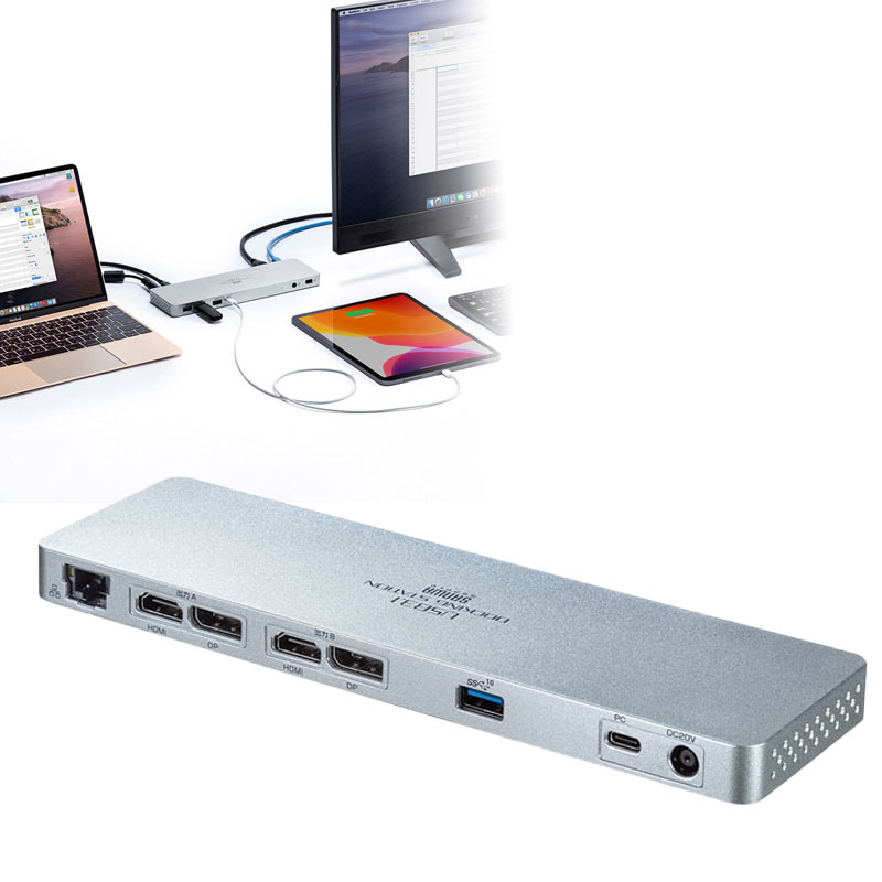 【アウトレット】ドッキングステーション USB Type-C専用 HDMI/DisplayPort対応 PD対応 セルフパワー 4K対応 アルミ USB-CVDK6 サンワサプライ