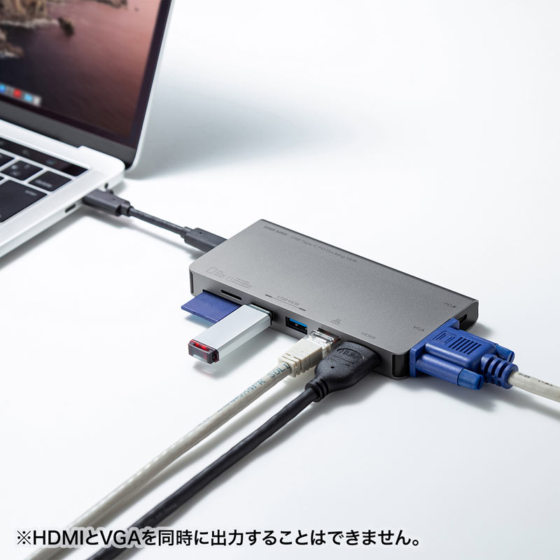 USB_Type-C_ドッキングハブ_VGA_HDMI_LANポート_カードリーダー搭載_USB-3TCH13S2_サンワサプライ