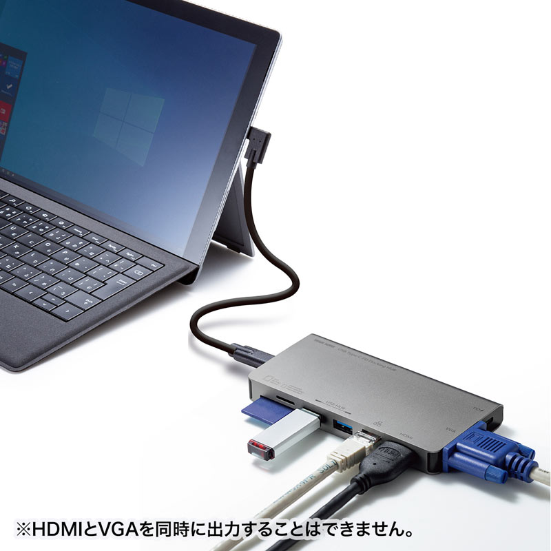 USB_Type-C_ドッキングハブ_VGA_HDMI_LANポート_カードリーダー搭載_USB-3TCH13S2_サンワサプライ