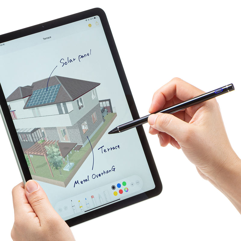 タッチペン iPad タブレット 充電式 極細 長い 細い 168mm 直径8.9mm ブラック PDA-PEN46BK サンワサプライ【ネコポス対応】