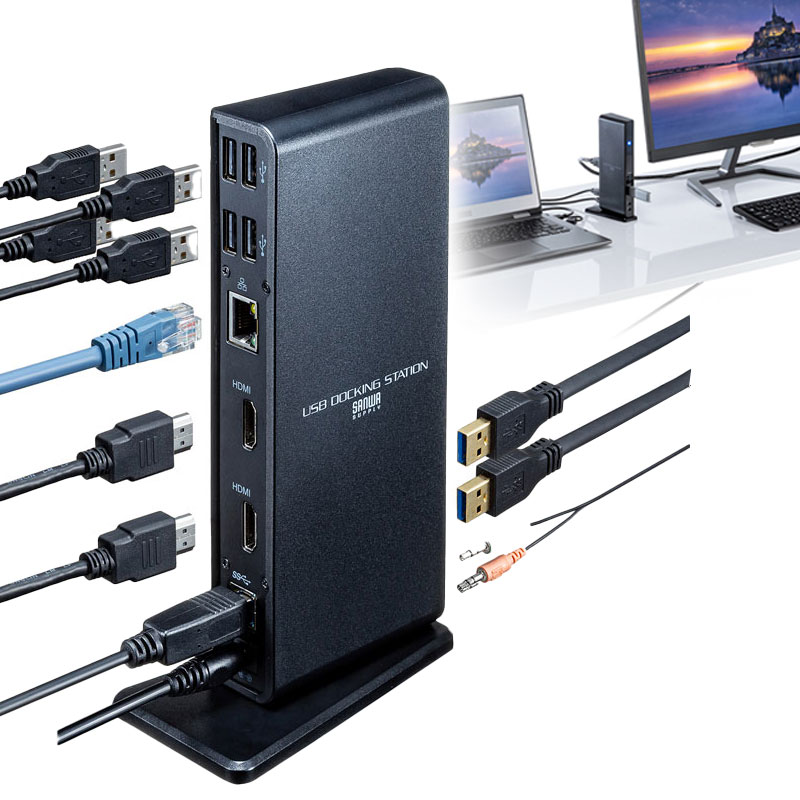 ドッキングステーション ポートリプリケータ ドック HDMI USB-C USB3.2 据え置き Windows mac thunderbolt3 USB-CVDK7 サンワサプライ