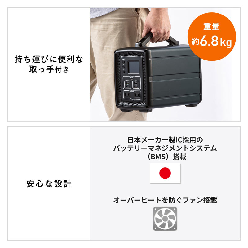 できる ポータブル電源 500Wh 正弦波AC300W出力 USB PD最大60W USB