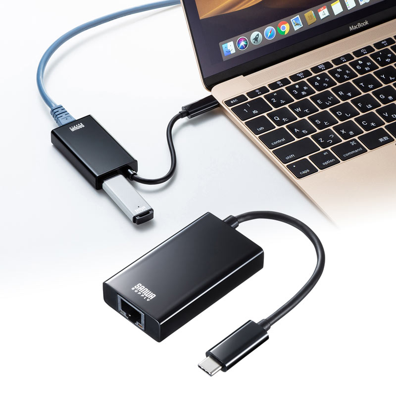 USB3.2 TypeC-LAN変換アダプタ USBハブポート付 ブラック USB-CVLAN4BKN サンワサプライ