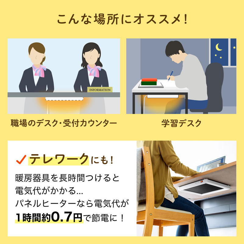 デスクパネルヒーター_マグネット取付金具付き_ホワイト_机下_PH-DESK1W2_サンワサプライ