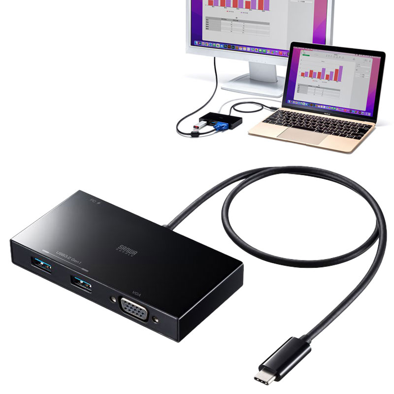 ドッキングステーション PD100W VGA USB Type-C ブラック USB-3TCV1BK サンワサプライ