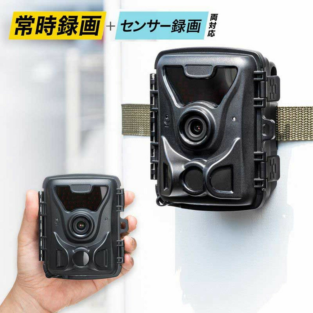 トレイルカメラ 小型 防水 防塵 セキュリティカメラ 赤外線センサー内蔵 連続録画機能付き ディスプレイ microSDカード 電池式 CMS-SC07BK サンワサプライ