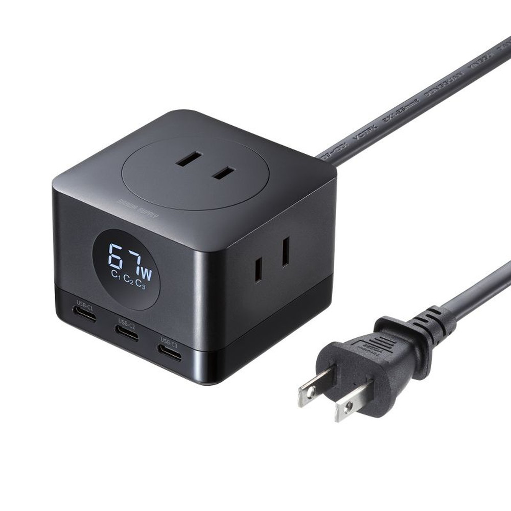 Ÿå USB Type-C PD 67W GaN 󥻥3 ɽб ֥Ĺ2m ֥å TAP-B111C3BK ...