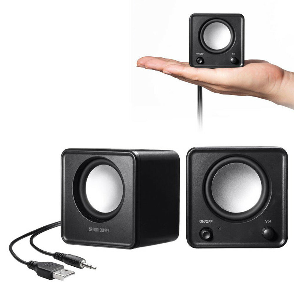 PCスピーカー USB電源 6W出力 3.5mmプラグ接続 パッシブラジエーター 小型サイズ ブラック MM-SPL23UBK サンワサプライ