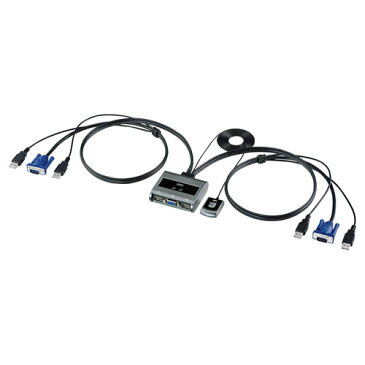 【訳あり 新品】パソコン切替器（VGA・USB対応・自動・2:1・コンパクト・ケーブル一体型・手元スイッチ付き） SW-KVM2UUSN サンワサプライ ※箱にキズ、汚れあり