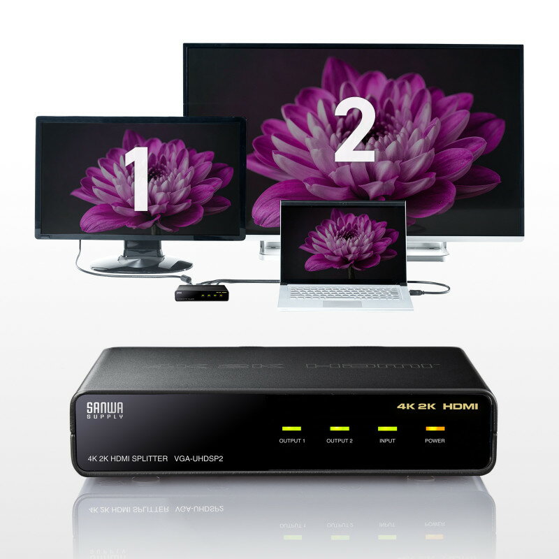 HDMI分配器 1入力 2出力 4K 2K カスケード接続 同時出力 VGA-UHDSP2 サンワサプライ 2