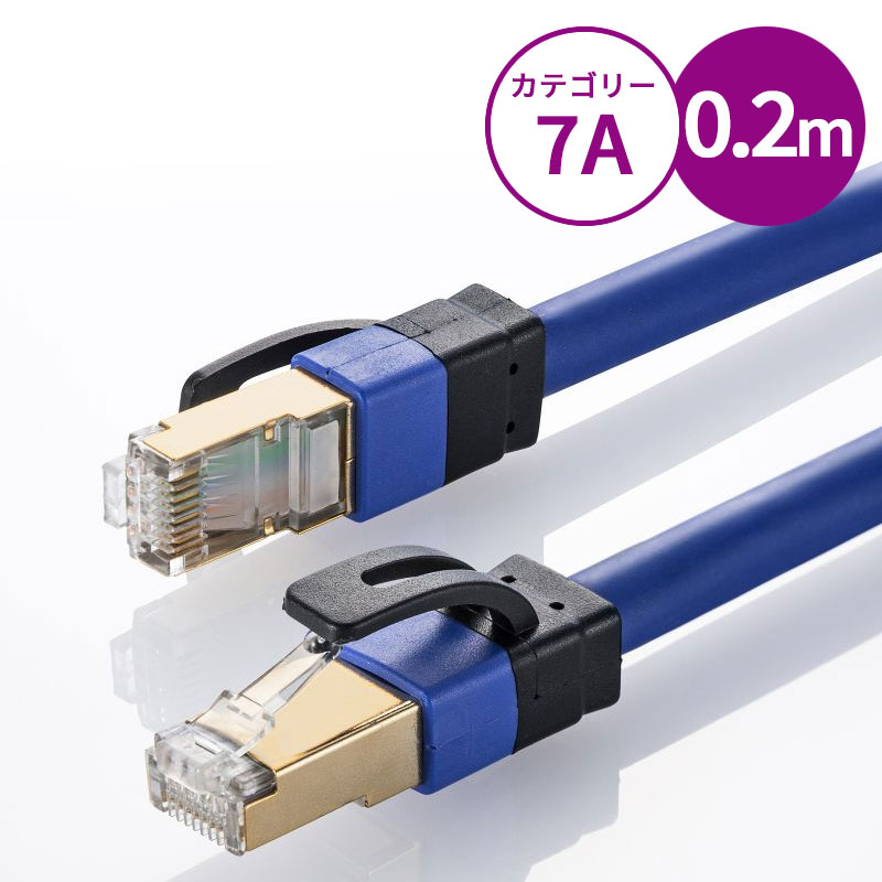 【最大1,000円オフクーポン発行中】カテゴリ7A LANケーブル 0.2m ブルー KB-T7A-002BL サンワサプライ【ネコポス対応】