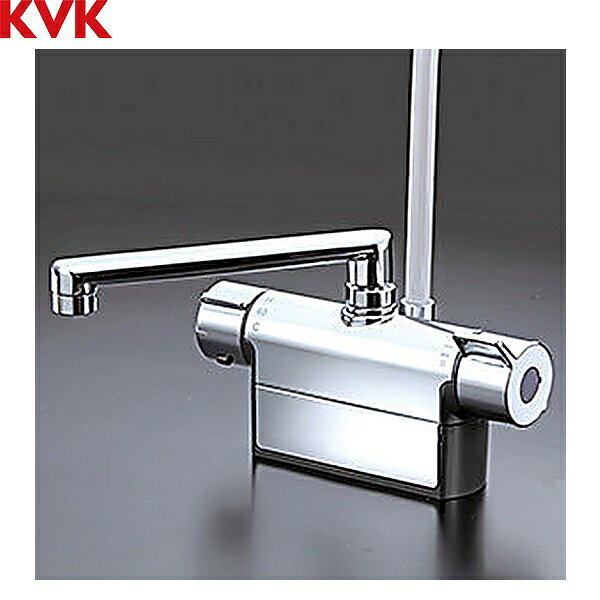 KVK デッキ形サーモスタット式シャワー(取付ピッチ85mm)(190mmパイプ付)(撥水) FTB200D8TH 取付穴径：φ22〜25mm 取付ピッチ：85mm パイプ長さ：190mm 一般地仕様 撥水膜コーティング サーモスタット式 eシャワーnf やさしさ推奨品 節湯B1 節湯BKVK FTB200D8TH