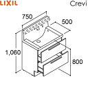 RBFH-755JY-A/ハイグレード リクシル LIXIL/INAX クレヴィ 化粧台本体のみ 奥行500タイプ 間口750 フルスライドタイプ タッチレス水...