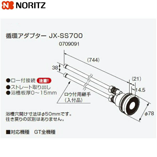 最大2000円OFFクーポンあり！6/1(土)00:00～6/6(木)9:59 JX-SS700 ノーリツ NORITZ 給湯器用循環アダプター ストレート取り出し ロー付接続 送料無料