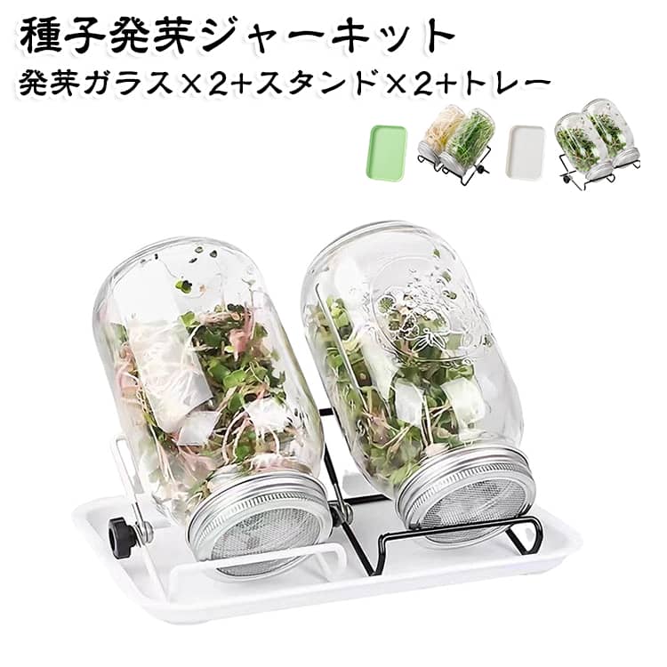 2個 スプラウト 発芽キット 発芽ガラス 種子発芽成長キットセット 2個 容器 種子発芽ジャーキット スタンド付き メイソン ジャー スプラウト成長キット 大型広口 ブロッコリー ブロッコリースプラウト 種子 アルファルファ豆 スプラウト栽培キット