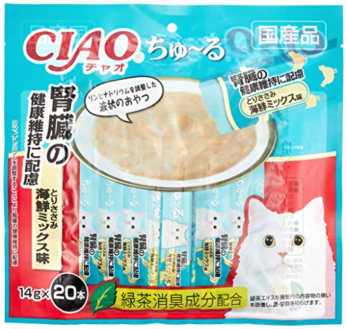 チャオ (CIAO) 猫用おやつ ちゅ~る 腎臓の健康維持に配慮 とりささみ 海鮮ミックス味 14g×20本入