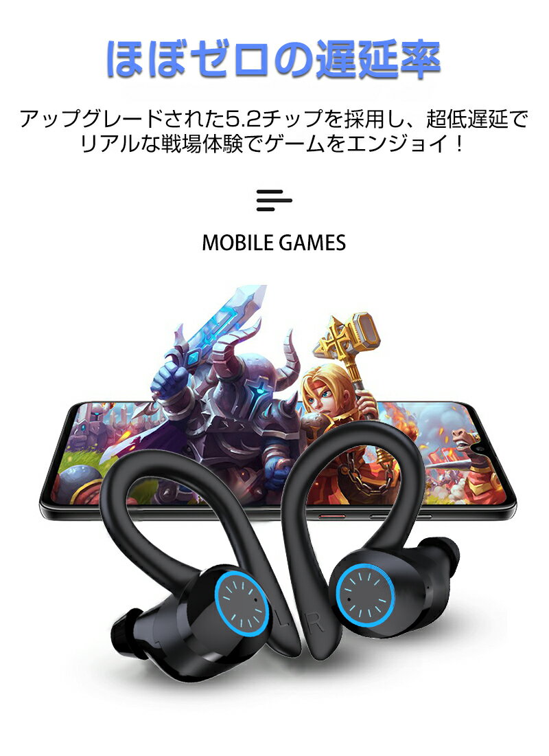ワイヤレスイヤホンBluetooth5.2ANC技術耳掛け型アクティブノイズキャンセリングマイク対応HI-FI高音質超軽量落ちにくい快適装着IPX7防水スポーツ向け日本語取扱説明書付きゆうパケット送料無料