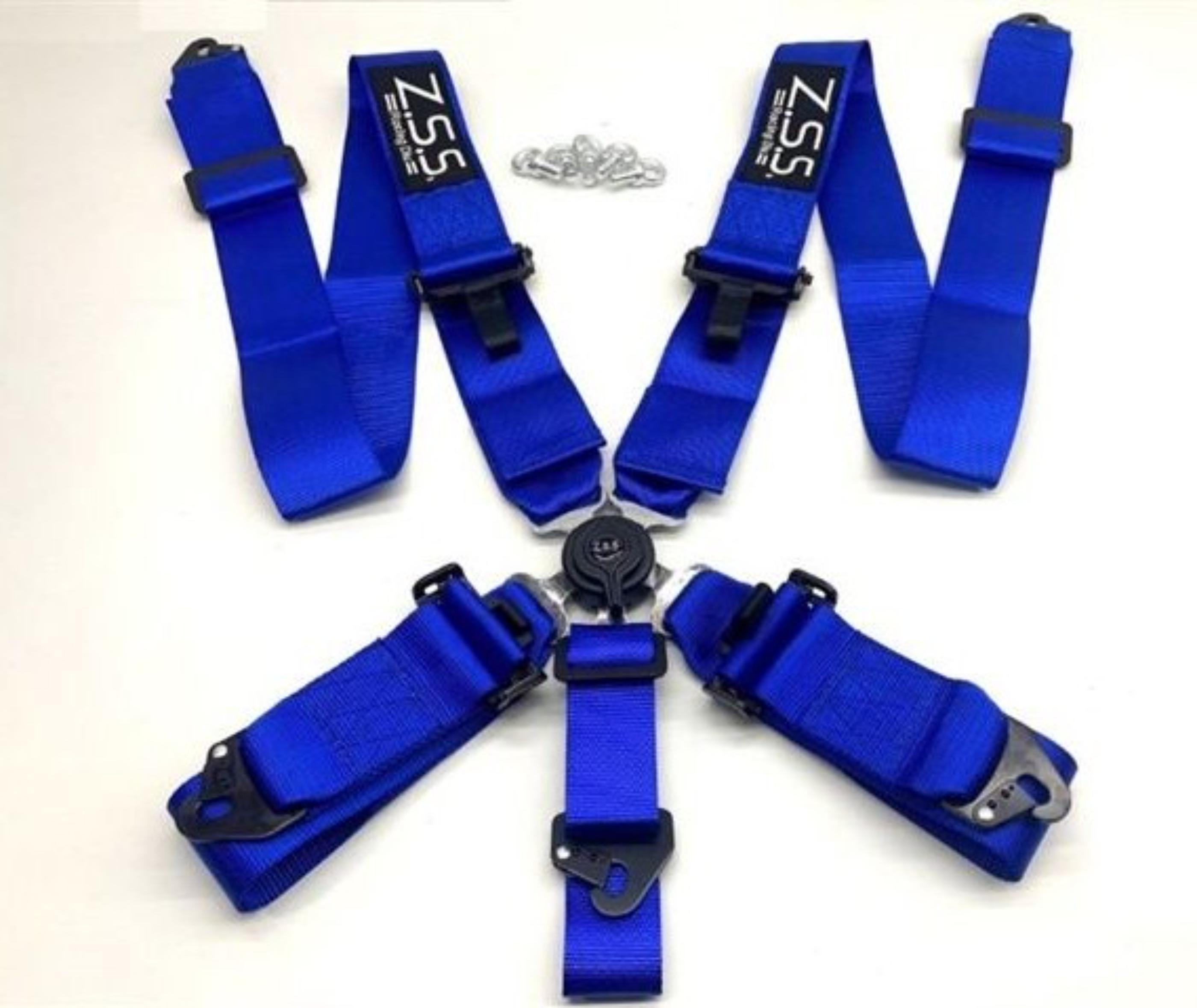 Z.S.S. Racing Div. 5点式 レーシングハーネス シートベルト ブルー 青 カムロック式 3インチ ハーネス 汎用品 Seatbelt ZSS