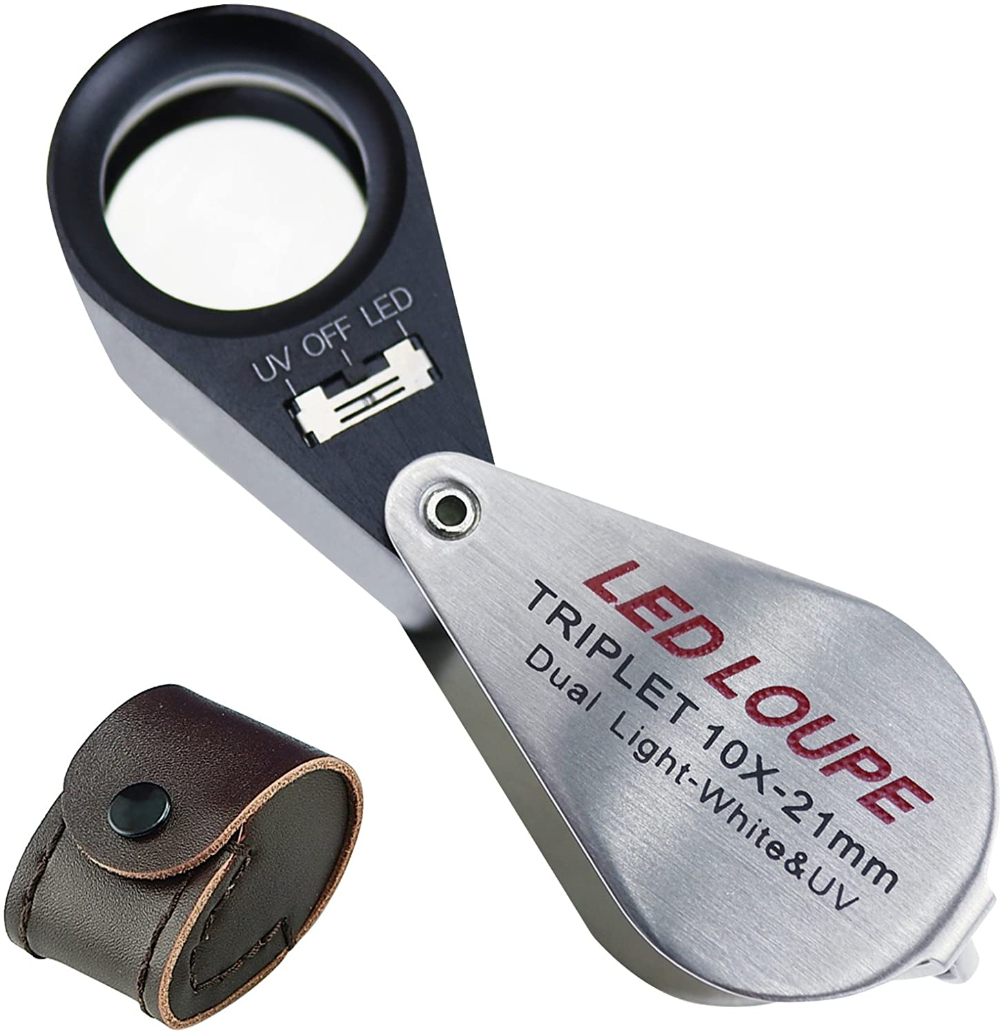 折り畳み式 ルーペ 21 mm トリプレットレンズ 倍率10x 倍 拡大鏡 ルーペ LEDとUVライト付き 時計作り ..